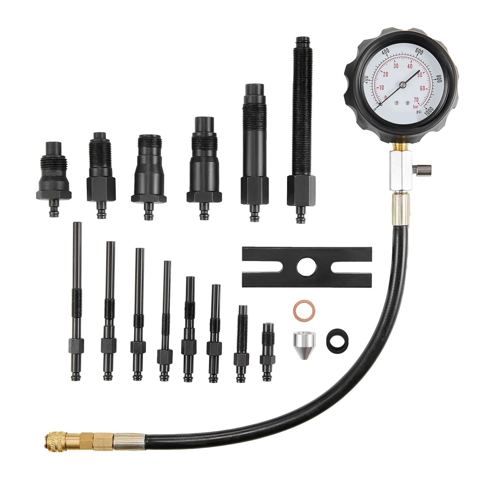 Probador de compresión de Motor, Kit de 18 Piezas para Comprobar la presión de los Cilindros, comprobador de inyectores para Camiones (diésel).