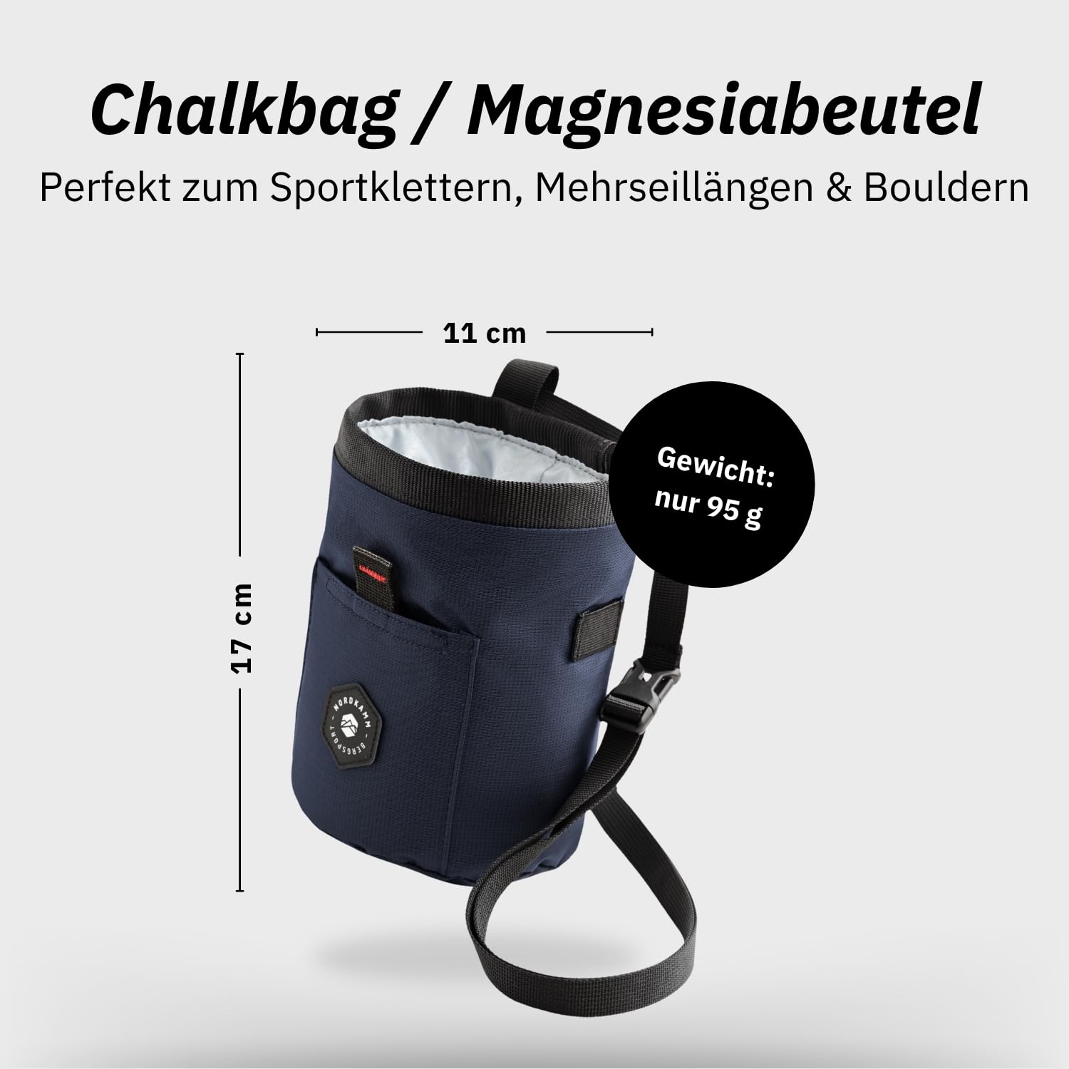 NORDKAMM Chalkbag zum Klettern & Bouldern, Chalk Bag aus Robic Performance Nylon, Magnesia-Beutel