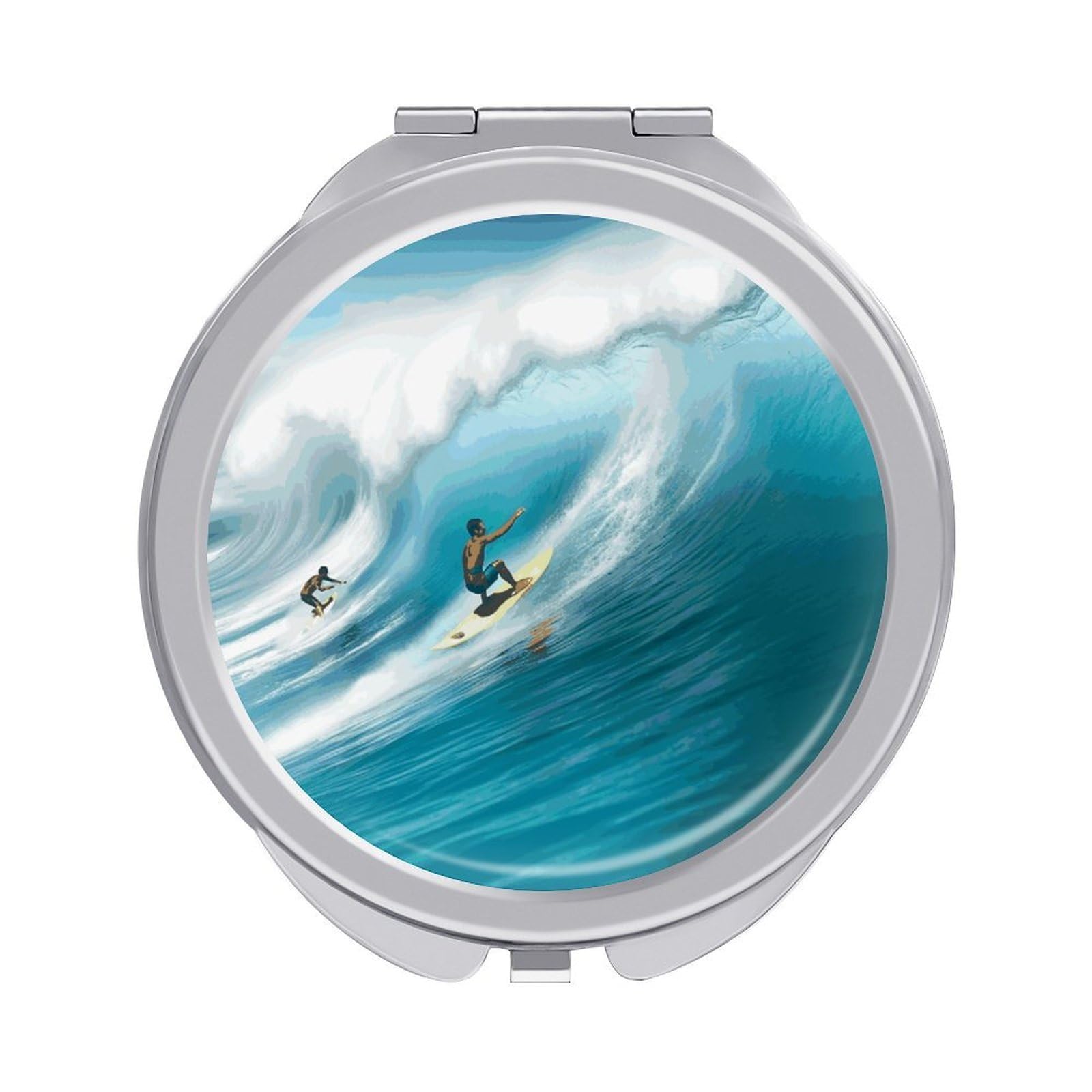 VstaDank Surfing Compact Mirror for Purses Round Fashion Travel Makeup Mirror 2X /1x Magnifying Double Sides Mini Mirrors Portable Pocket Mirrors for Handbag Purse Women Gift