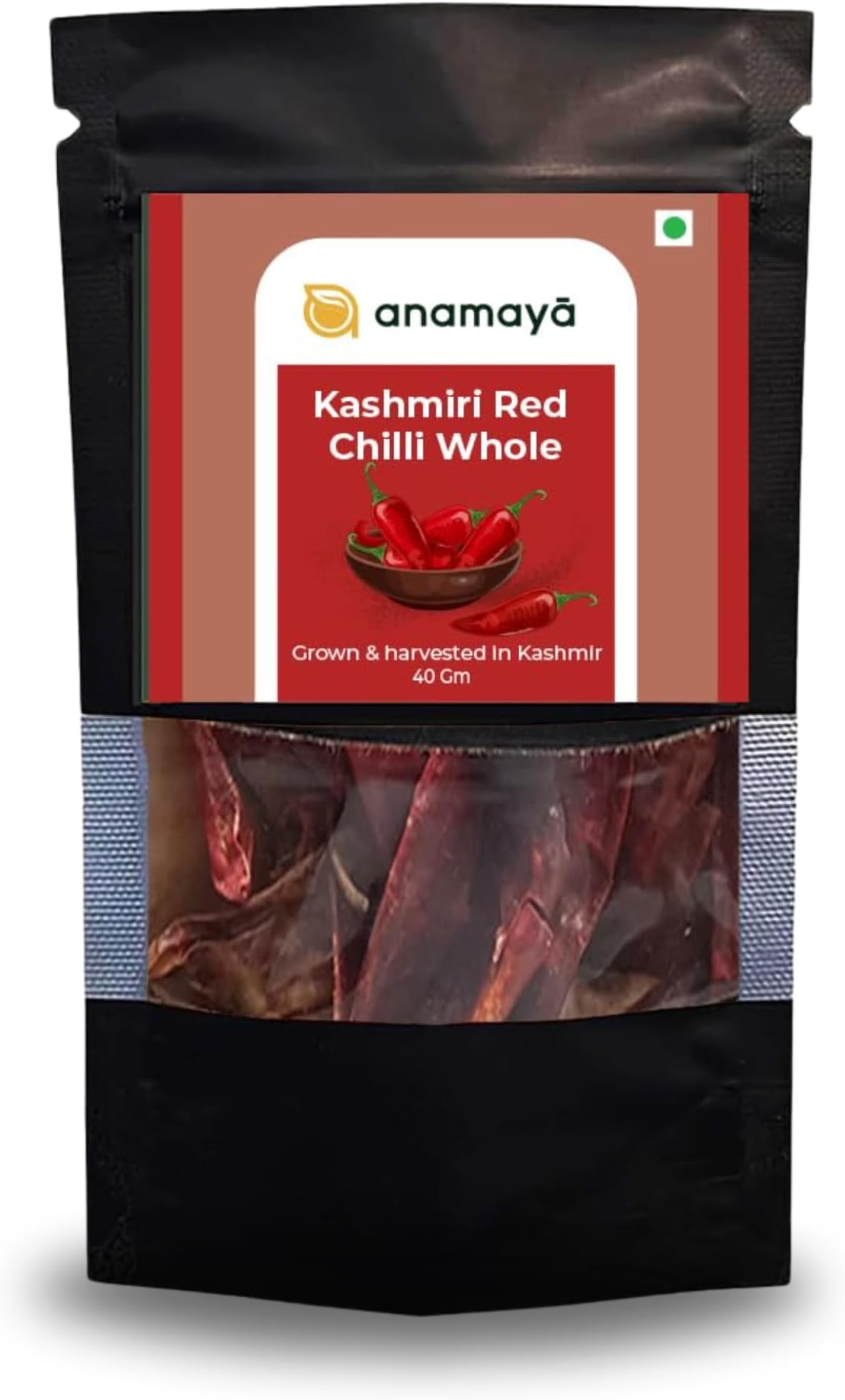 Kashmiri Red Chilli Whole 40 gms – Sabut Kashmiri Lal Mirch, Sun-Dried, Mild Heat & Rich Aroma – Authentic Indian Spice