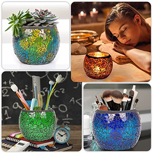 Rancco Glass Votive Candle Holder For Tealight, 6 Set Romantic Stained Mosaic Tealight Candle Holders, Handmade Cracked Aromatherapy Candle Lamp For Valentine, Party, Christmas Table Centerpiece Decor #TOP4