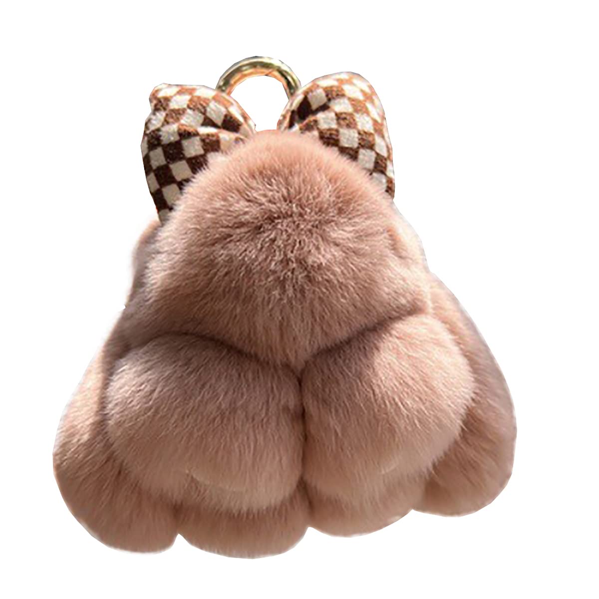 Soft Fluffy Rabbit Keychain Cute Plush Bunny Key Rings Plush Bunny Key Rings Faux Fur Keyring Pompom Keychain Decoration (rose)