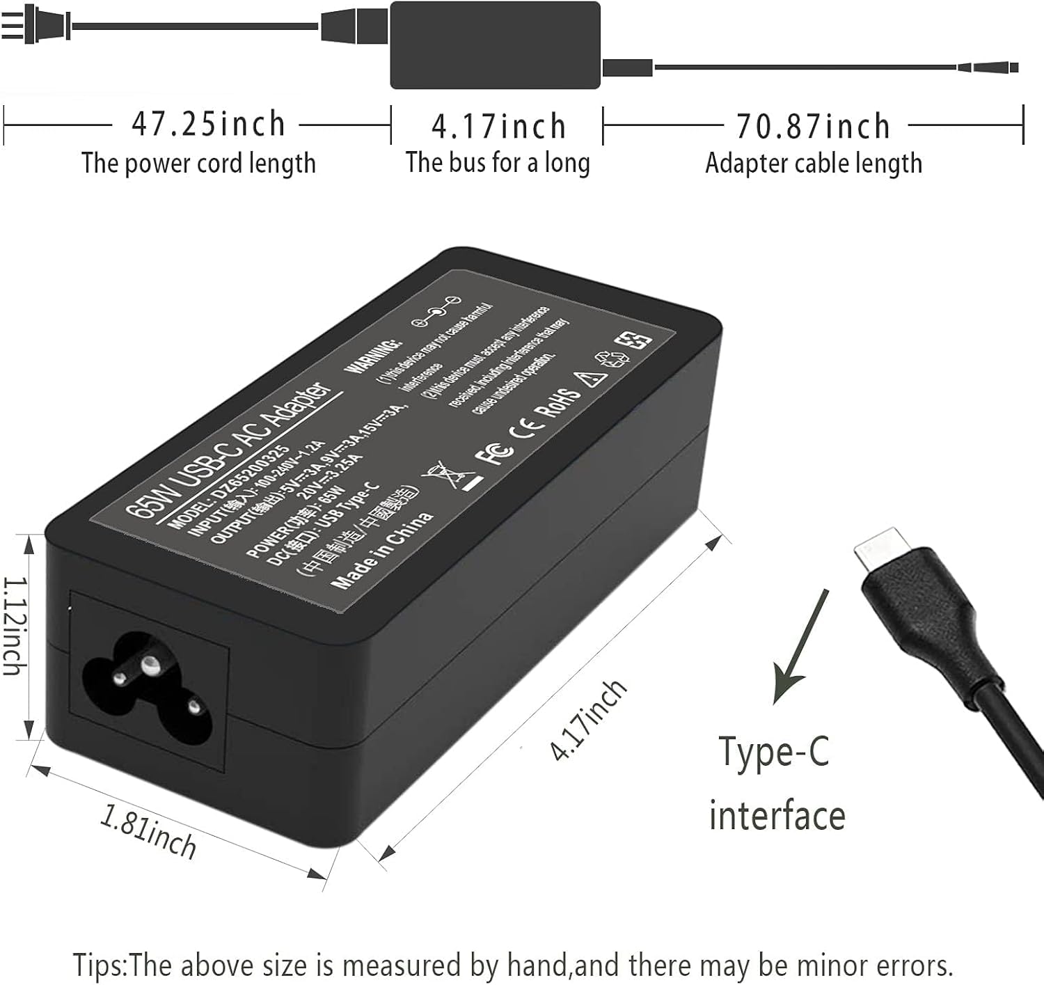 65W 45W USB C Laptop Power Replacement Adapter Charger for Lenovo Chromebook/Yoga/ThinkPad/HP Chromebook/Dell Laptop USB Type C Power Adapter — Amazon image 6