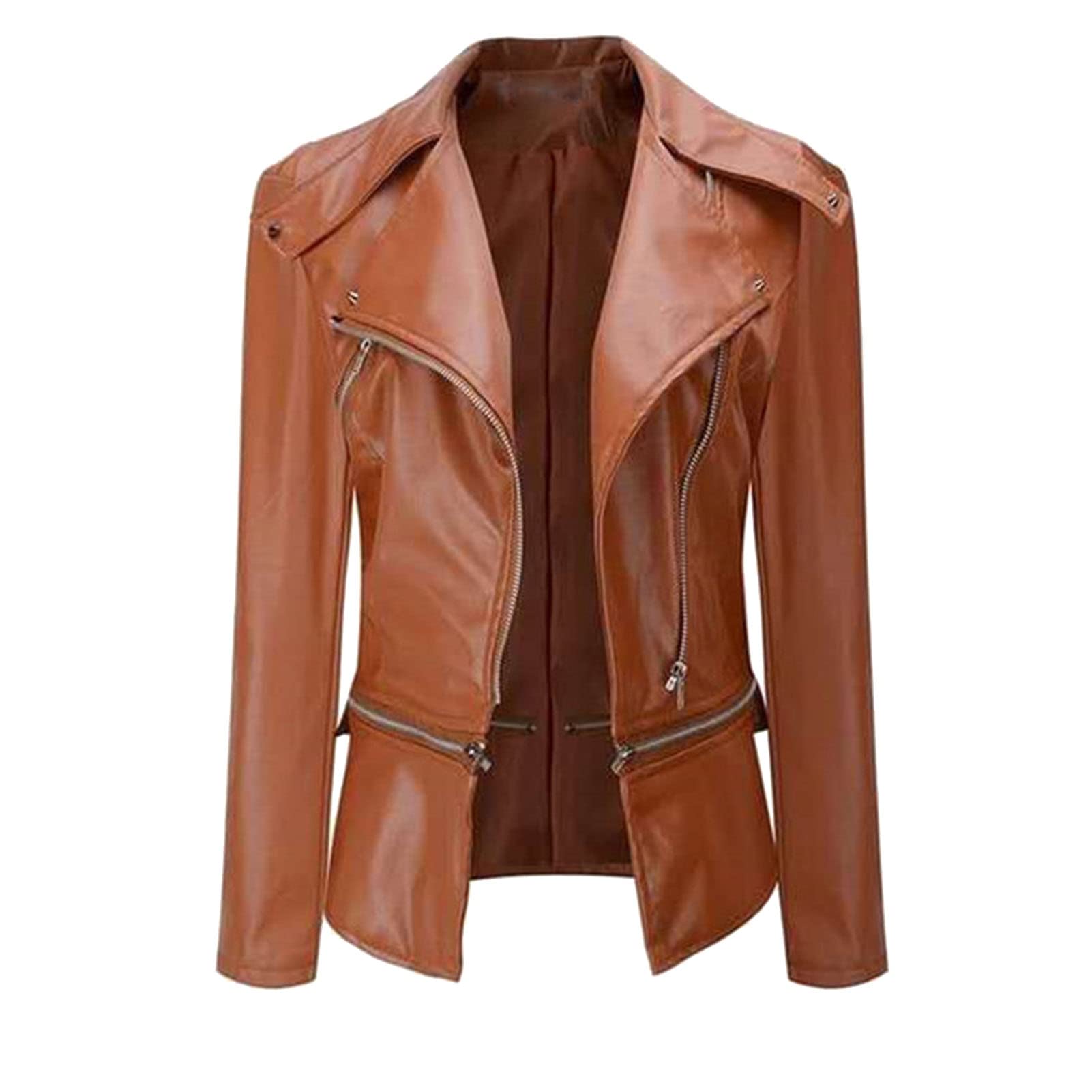 DGHM-JLMY Women's Motorcycle Zipper Leather Coat Artificial Leather Coat Biker Slim Jacket Stand Collar Zipper Short Outwear (Yellow,4X-Large)