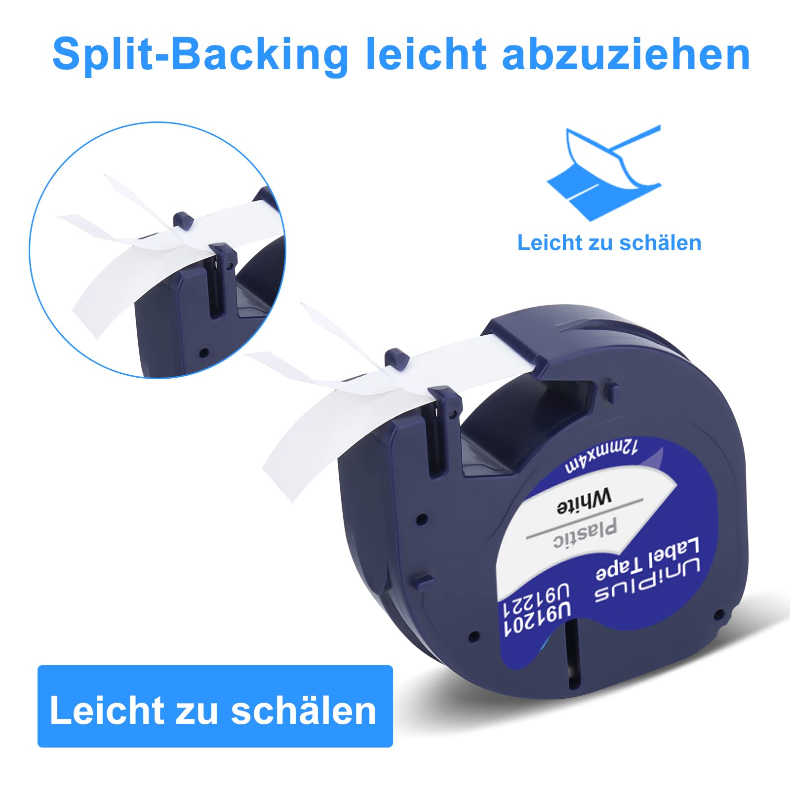 UniPlus 20 Pack Kompatible für Dynmo 91221 Etikettenband 91221 91201 S0721660 Kunststoff 12mm x 4m Schriftband xr Bänder für LT-100H LT-110T LT-100T XR QX50 200B Schwarz auf Weiß