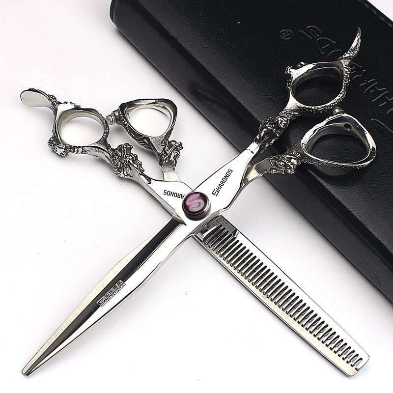 6/7/7.5/8/9 Inch Sharonds Personalised Hair Scissors Cool Black Salon Hair Styling Barber Scissors Stainless Steel Barber Tools (7 Inch 2 Pieces-A)