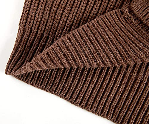 Women's Button Up Drop Shoulder Chunky Sweater Cardigan Open Front Long Sleeve Knitwear Coat Brown #TOP3