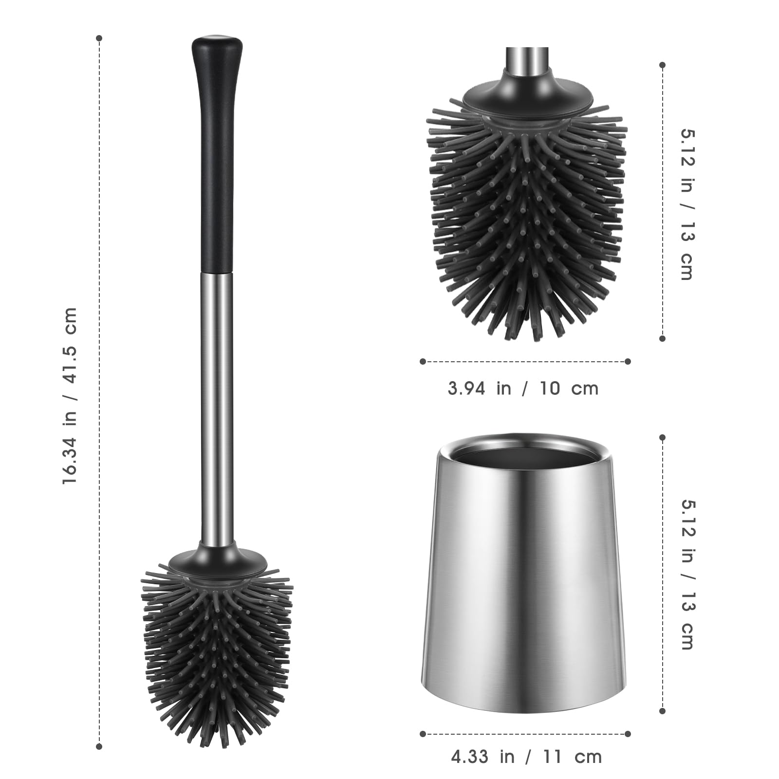 HAMITOR Juego de 2 soportes para escobilla de inodoro de silicona de acero inoxidable para limpieza profunda, para baño, accesorios compactos y modernos con organizador