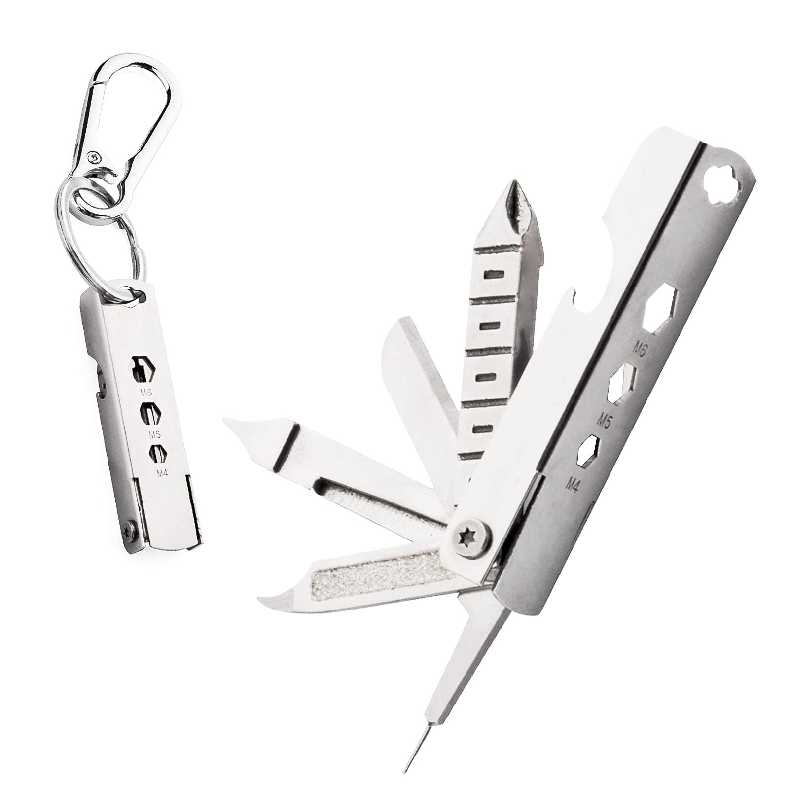 Azonee Keychain Multitool, Multi-Function Repair Tool, 11 In 1 Multi-Purpose Repair Tool, Keychain with Screwdriver, Nail file, Bottle Opener, Wrench, Ruler, Card Pin, Mobile Phone Holder (Silver)