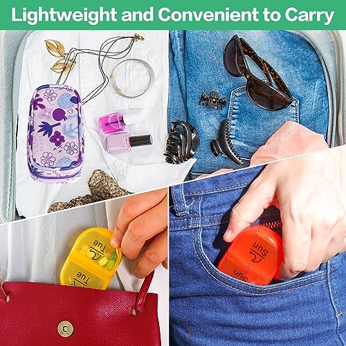 Image of Serfeymi Weekly Travel Pill Organizer 2 Times A Day AM PM Upgraded Rainbow Pill Box 7 Day with Portable Zipper PU Leather Pill Case, Medicine Organizer for Pills, Vitamins, Fish Oils - Purple 02