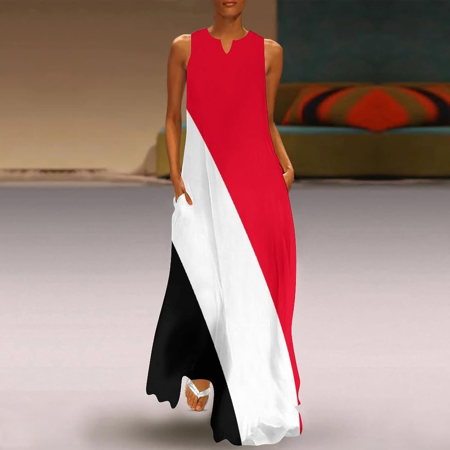 TAIZIYEAH Long Dress Sealand,Principality of Flag Women's Summer Casual Loose Dress Long Dress Short Sleeve for Girls Fashion Skirts S - Image 2