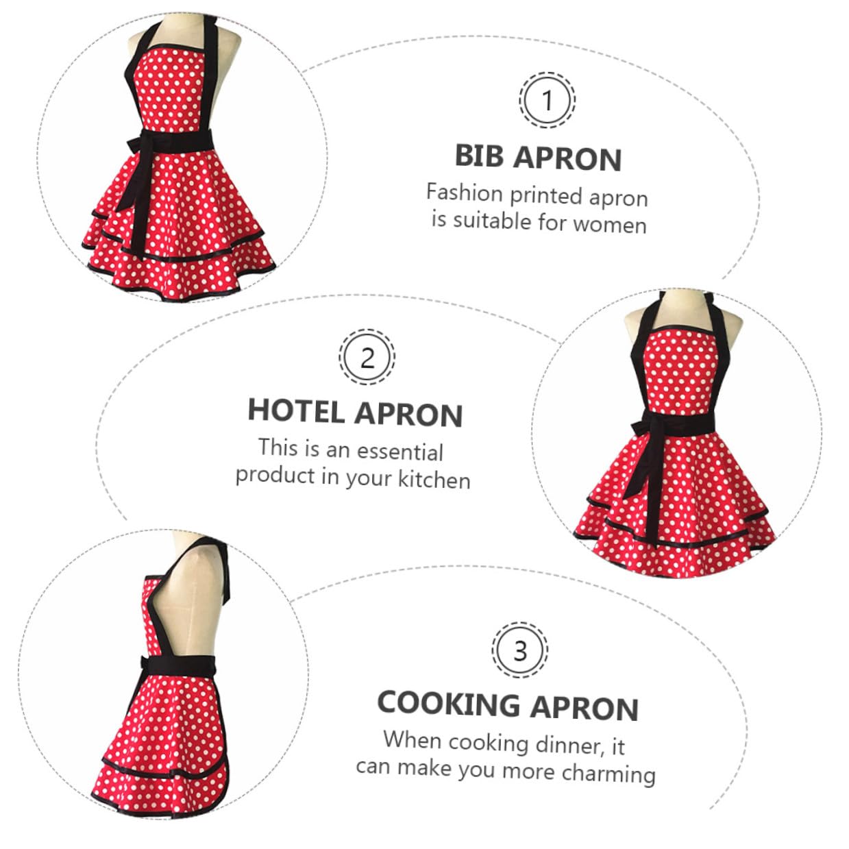 Grembiule da Cucina in Cotone Doppio Strato e Stampa Pois, per Lavoro in Hotel e Uso Quotidiano, Design Fashion e Comfort Garantito