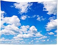 Vista 1 de BELECO Tapiz de cielo azul para colgar en la pared, decoración artística de nubes blancas para dormitorio y sala de estar