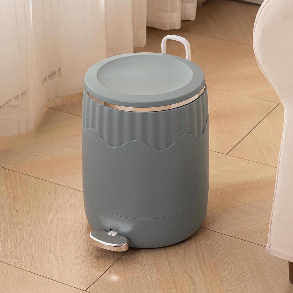 HOKIPO Pedal Dustbin with Lid | Plastic Step-On Trash Bin with Silent Soft-Close Lid & Removable Inner Bucket | 12 Litres, Grey (AR-6626-GRY)-image-46