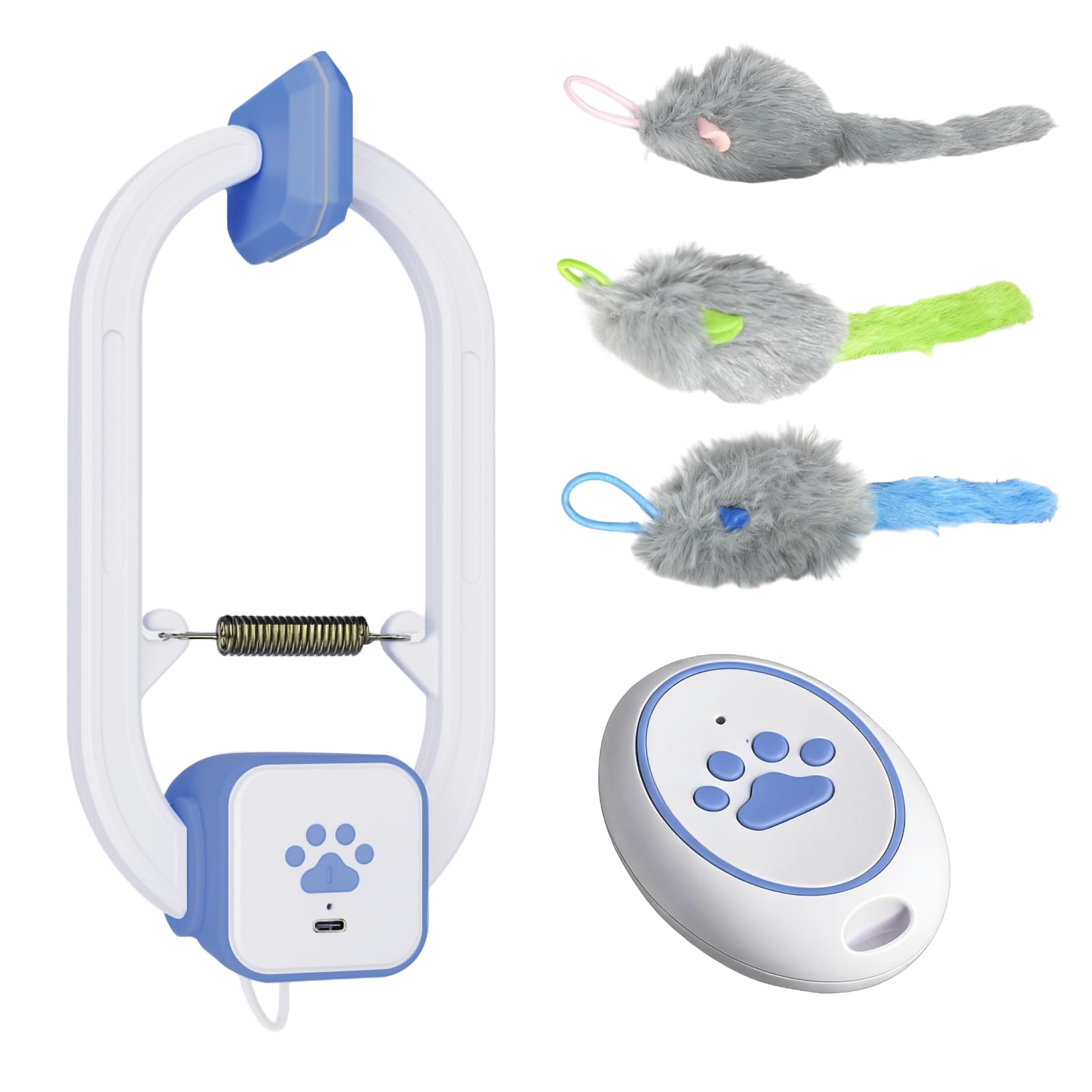 Elektrisches Katzenspielzeug mit Fernbedienung, Interaktives Katzenspielzeug für Wohnungskatzen, automatische 360°-Bewegung, unregelmäßige Bewegungen, USB-wiederaufladbar (Blue)