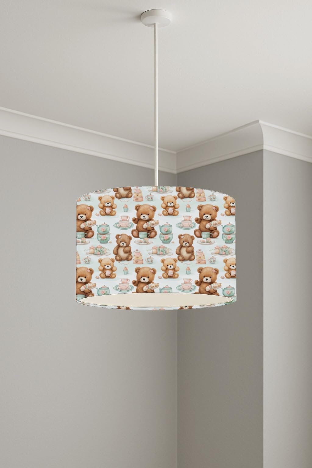 Teddy Tea Party lightshade – 30 x 21cm Ceiling Drum Shade | E33BB8