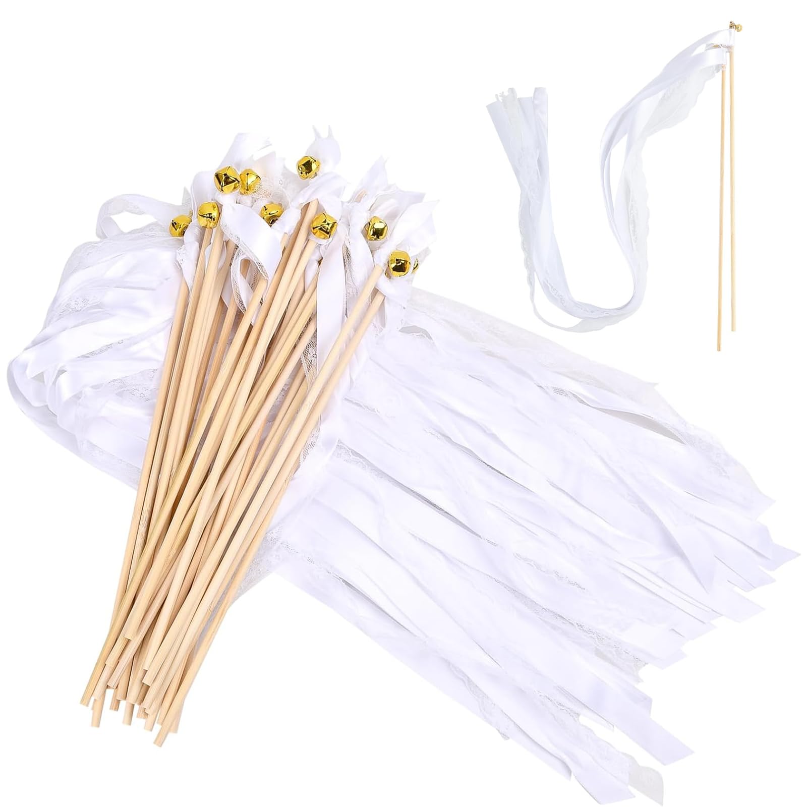 Yqhugbc 30 Piezas Varitas de Boda, Varitas Cinta Palos de Seda, Varitas de Cinta con Campanas, Serpentinas de Cintas de Boda, Varitas Mágicas de Boda, para Cumpleaños, Navidad, Fiestas