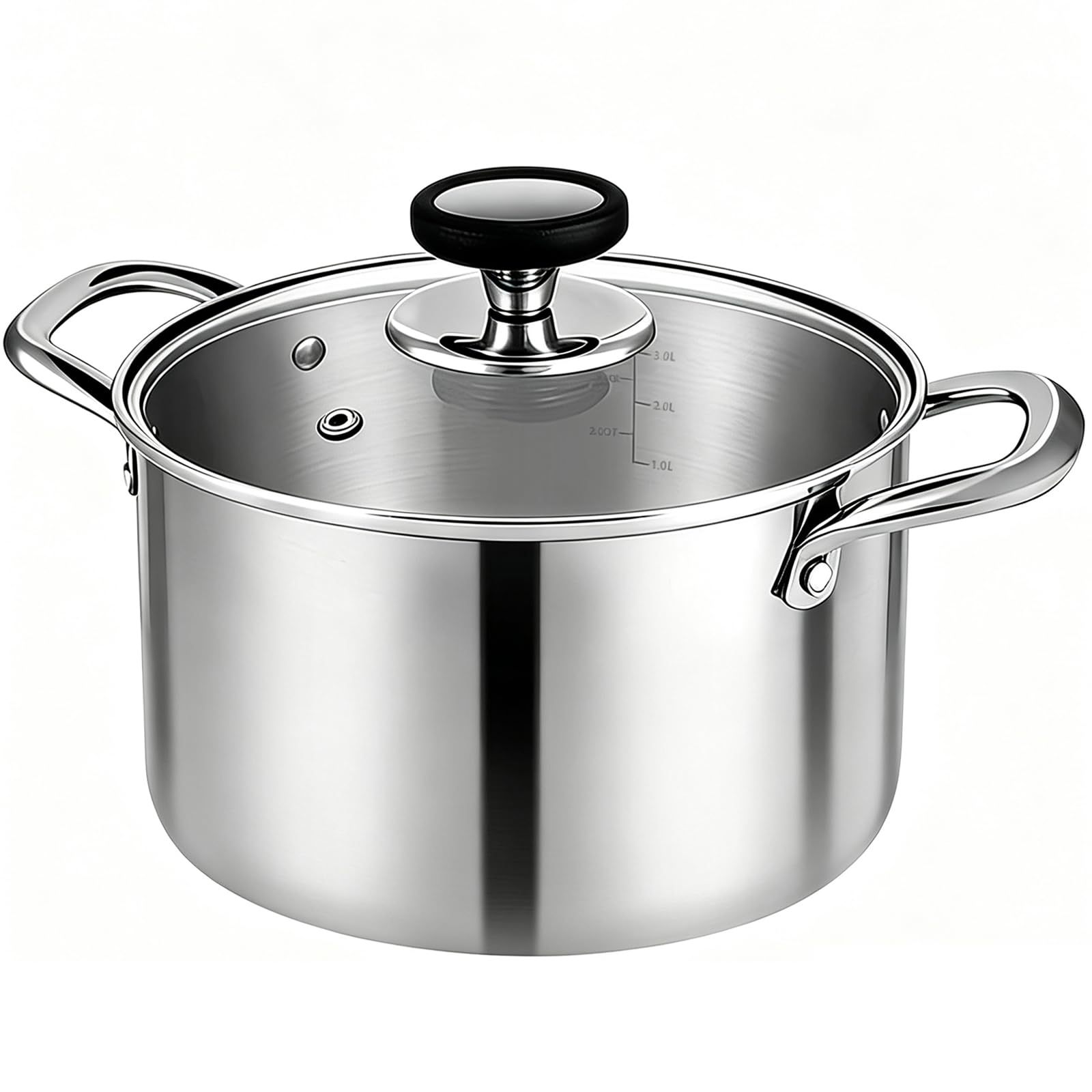 Estmoon Kochtopf 20 cm 3,6L, Edelstahltopf mit Glasdeckel, für alle Herdarten geeignet, auch Induktion, Messskala innen und Spülmaschinengeeignet