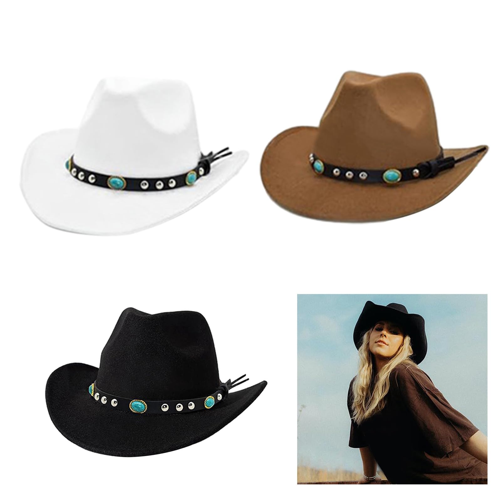 Cappello da cowboy occidentale da adulto, stile western country cowboy, elegante e versatile per ogni occasione
