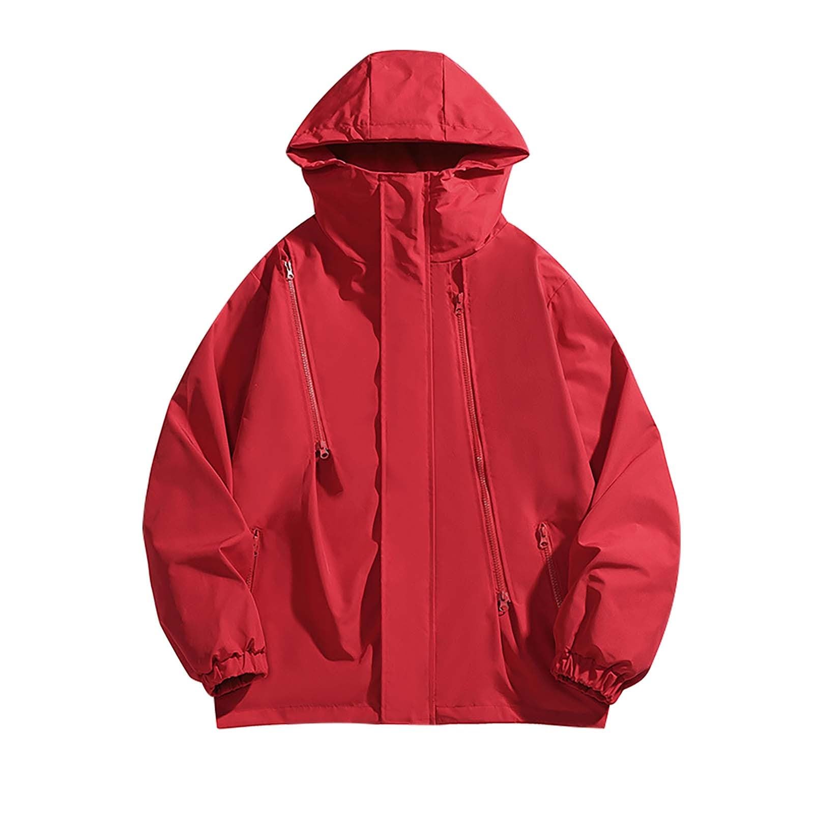 Veste imperméable à capuche manche longue coupe-vent rouge