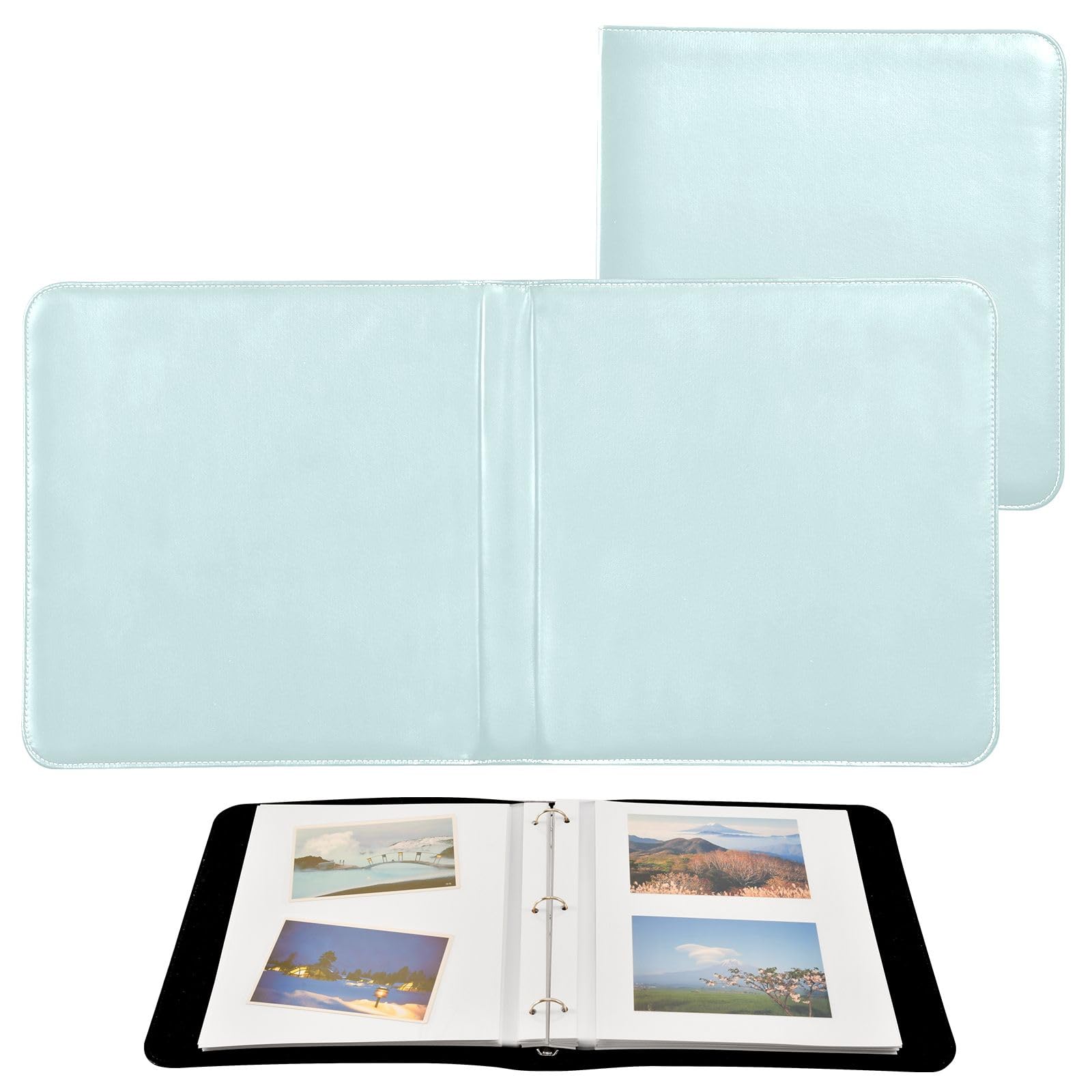 Photo Albums Light Cyan Aqua Leather Album with 20 Refillable Self-adhesive Sheets Photo Page 4x6 for 3 Ring Binder