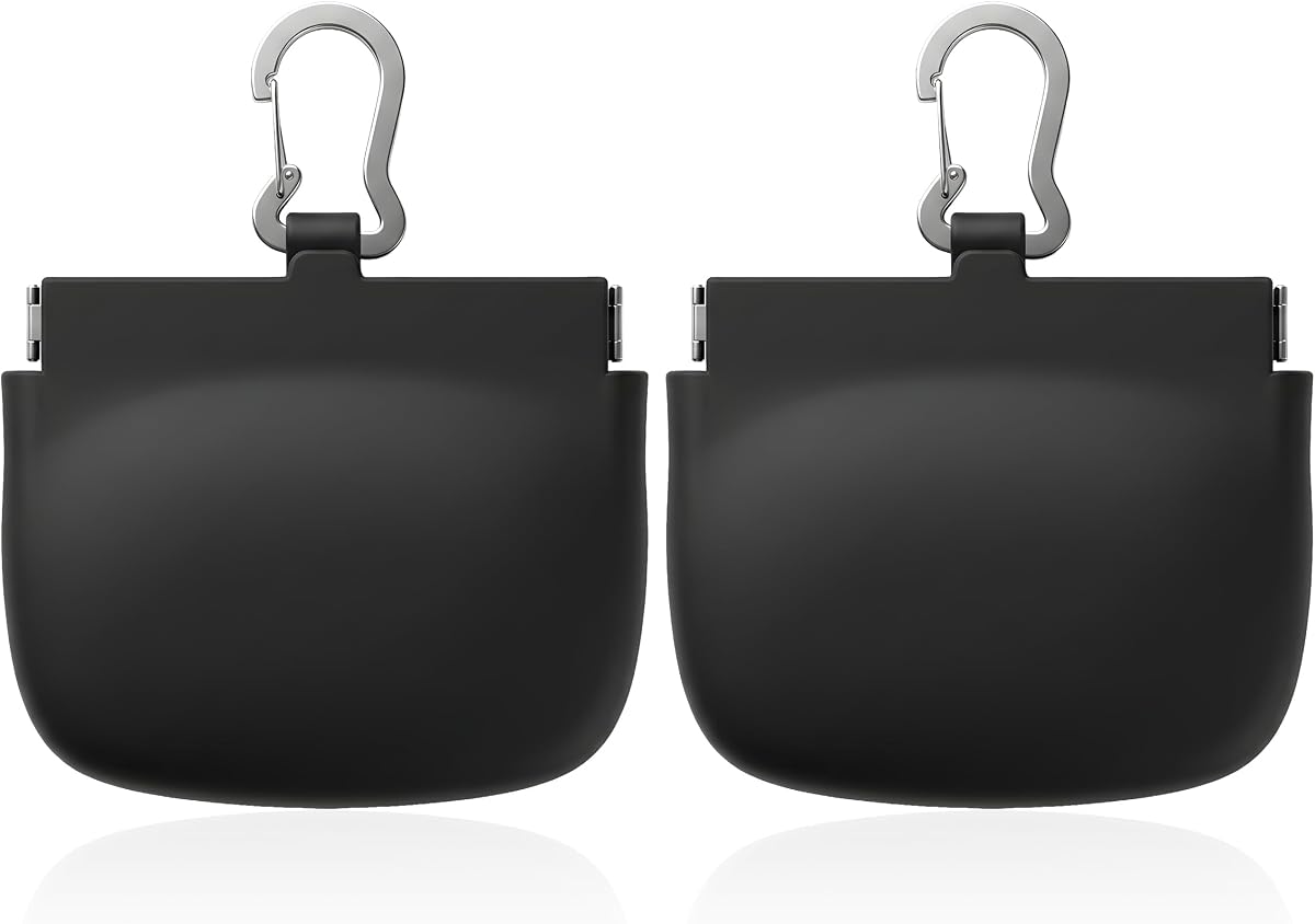 TaShow 2 bolsas de silicona para golosinas para perros, pequeñas bolsas de entrenamiento para entrenamiento de mascotas caminando con cierre magnético, soporte para bolsa de golosinas para perros, riñonera portátil negra, contenedor de entrenamiento para correa
