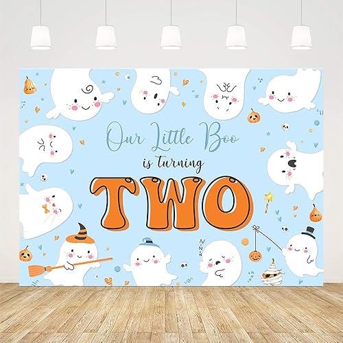 Miniatura 2 de AIBIIN Telón de fondo de fiesta de cumpleaños de Halloween de 7 x 5 pies para niños, decoración de fiesta de feliz cumpleaños, Our Little Boo is