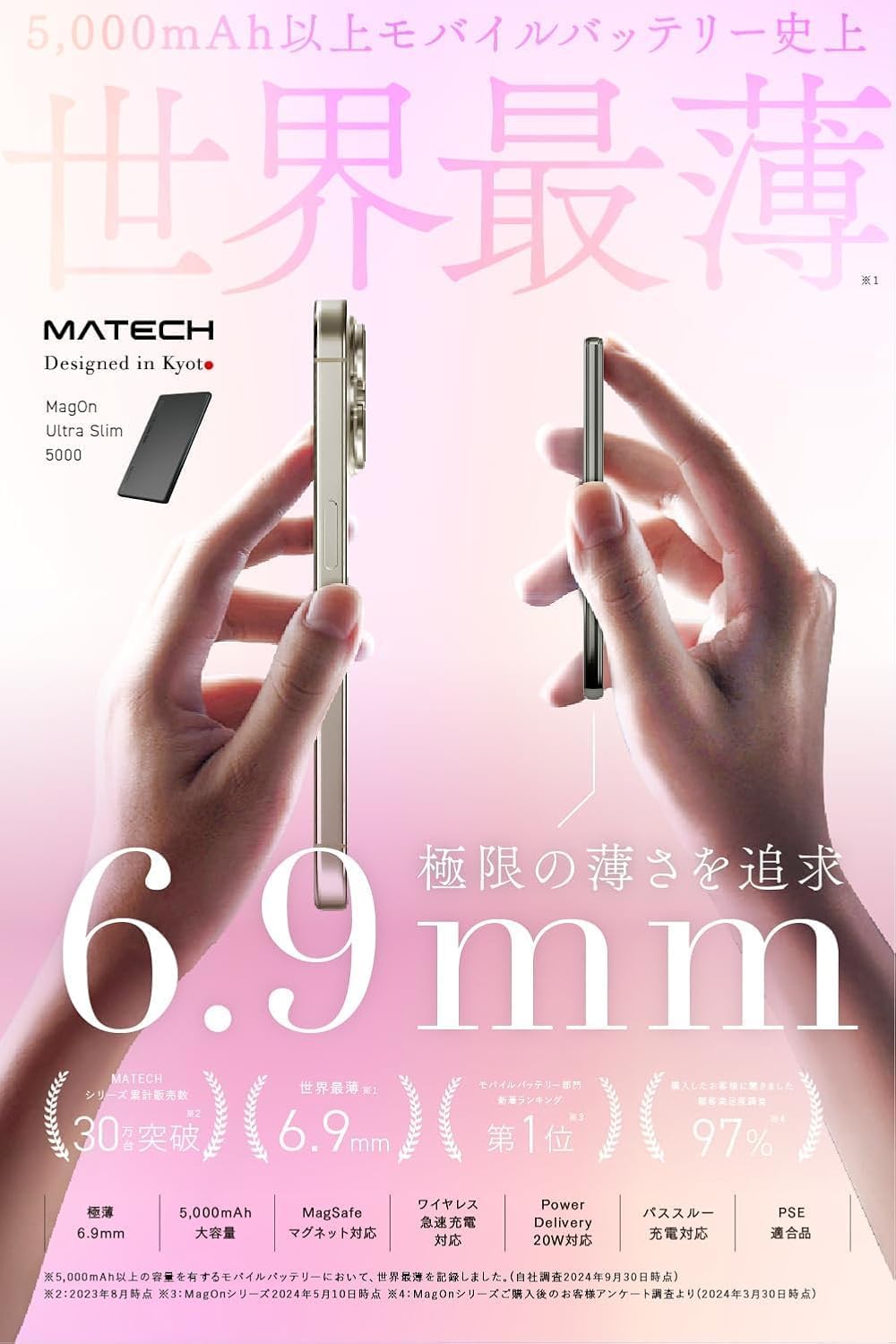 Amazon | MATECH モバイルバッテリー マグセーフ 超薄型 小型 軽量