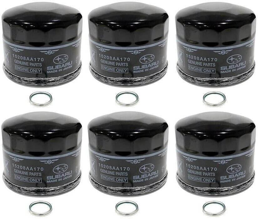 Subaru Set of 6 Oil Filters w/Crush Gaskets for 2015-2026 WRX BRZ - 2026 Outback Turbo & Wilderness 15208AA170 & 803916010 - Genuine OEM