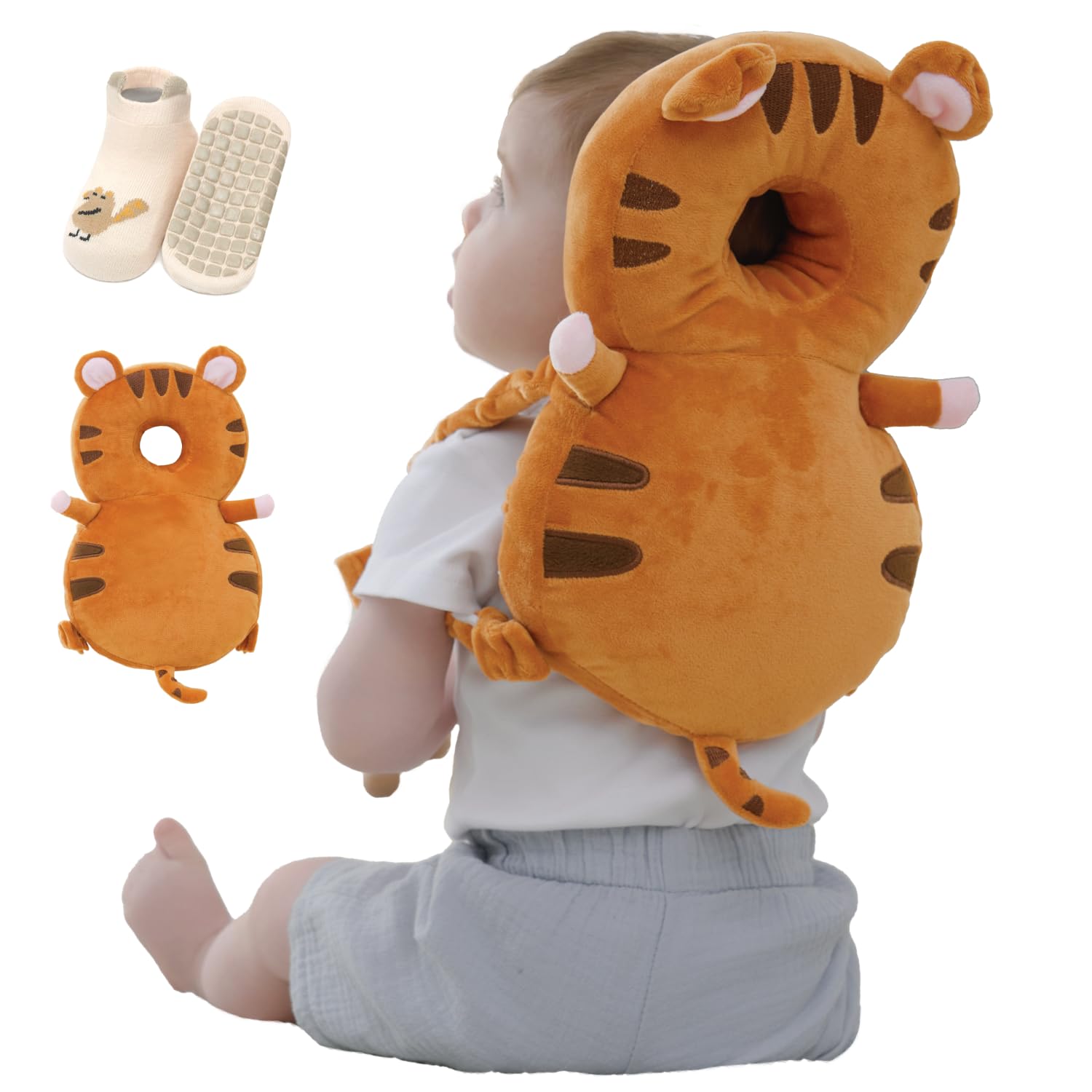 Baby Head Protector Backpack with Safety, Toddler Adjustable Head Protection for Baby Walking and Falling Crawling, 0.5-3 Years 6-36 Months, Tiger