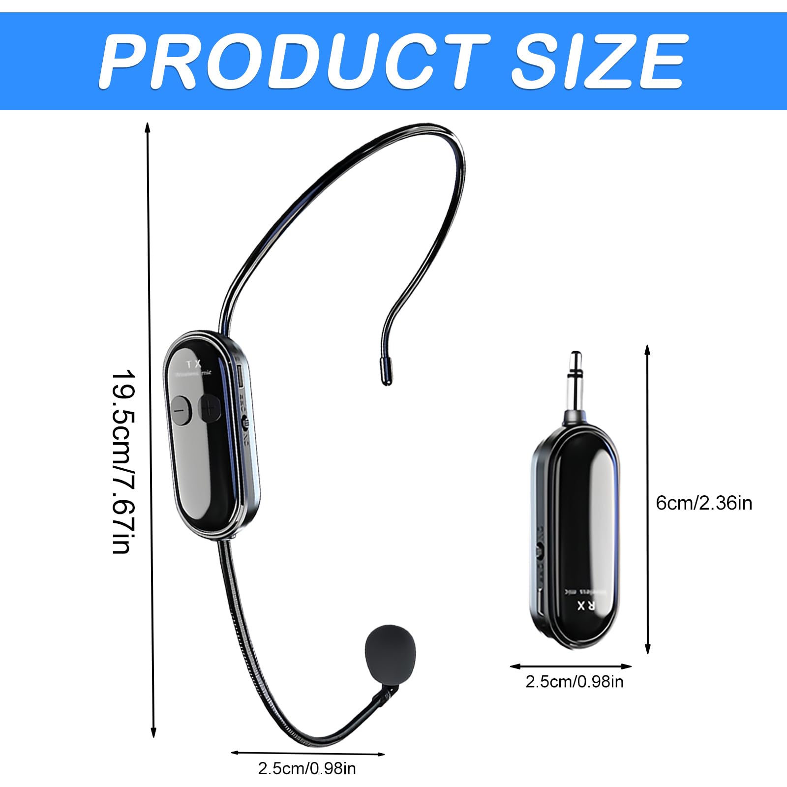 Microfono senza fili, amplificatore vocale 2.4G con microfono senza fili, microfono wireless ricaricabile auricolare con portata di 30M, ideale per guide turistiche, docente, insegnamento