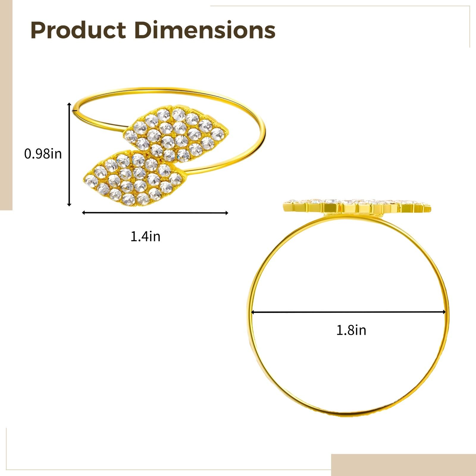 Lot de 100 ronds de serviette en forme de feuille d'or en alliage de zinc avec incrustations scintillantes pour célébrations