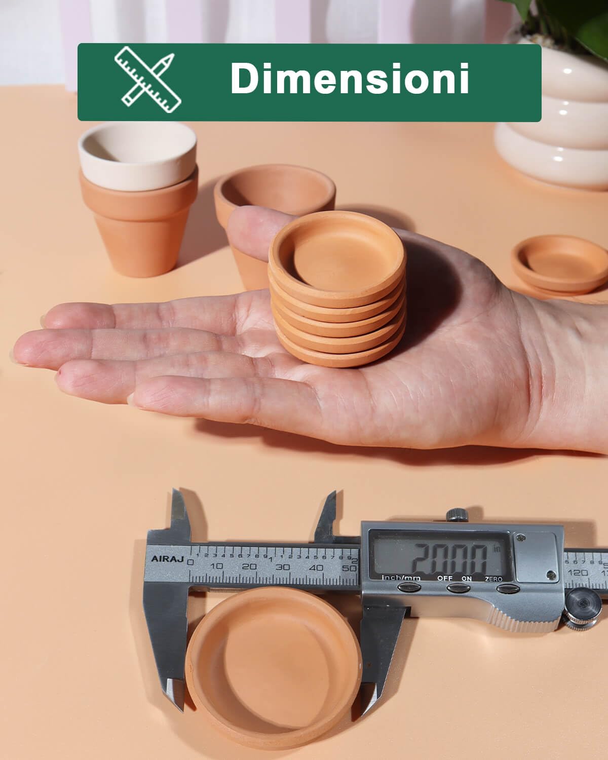 vensovo Sottovasi in terracotta da 5 cm, 32 mini sottovasi per piante da interno ed esterno, piccoli vassoi in argilla perfetti per vasi da fiori da 2,5 cm e 3,8 cm