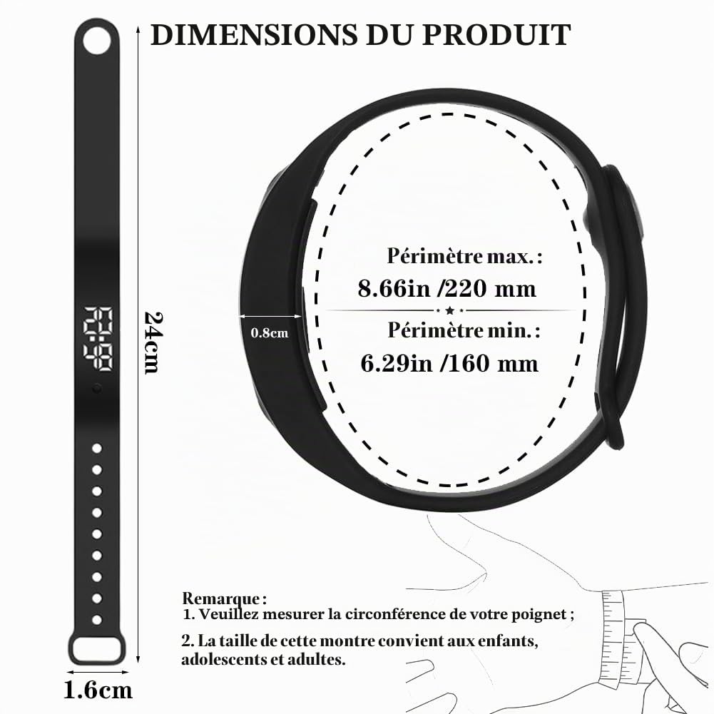 Réveil à Vibration en Bracelet, Réveil Silencieux pour Enfants et Adultes, Montre de Dressage Pot, Rappel de Boisson, Rappel de Médicament