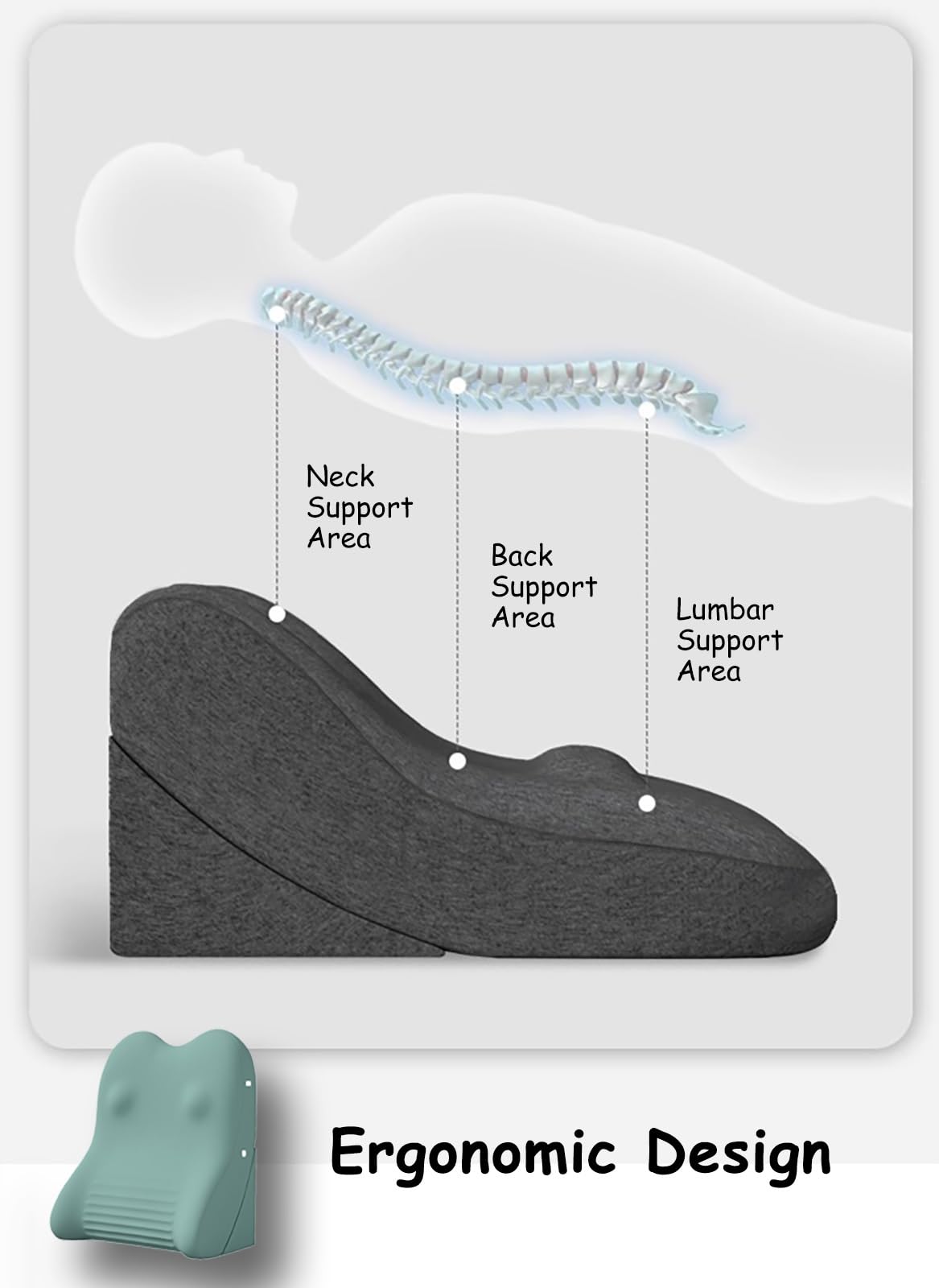 Almohada de cuña ajustable para reflujo ácido con capa de aire, cojín triangular para el cuidado del embarazo, almohada elevada con funda extraíble para lavar a máquina (verde)