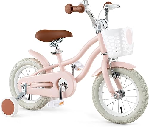 COSTWAY Bicicleta para niños de 12, 14, 16, 18 pulgadas, bicicleta para niños con ruedas de entrenamiento, frenos de mano y posavasos, sillín y