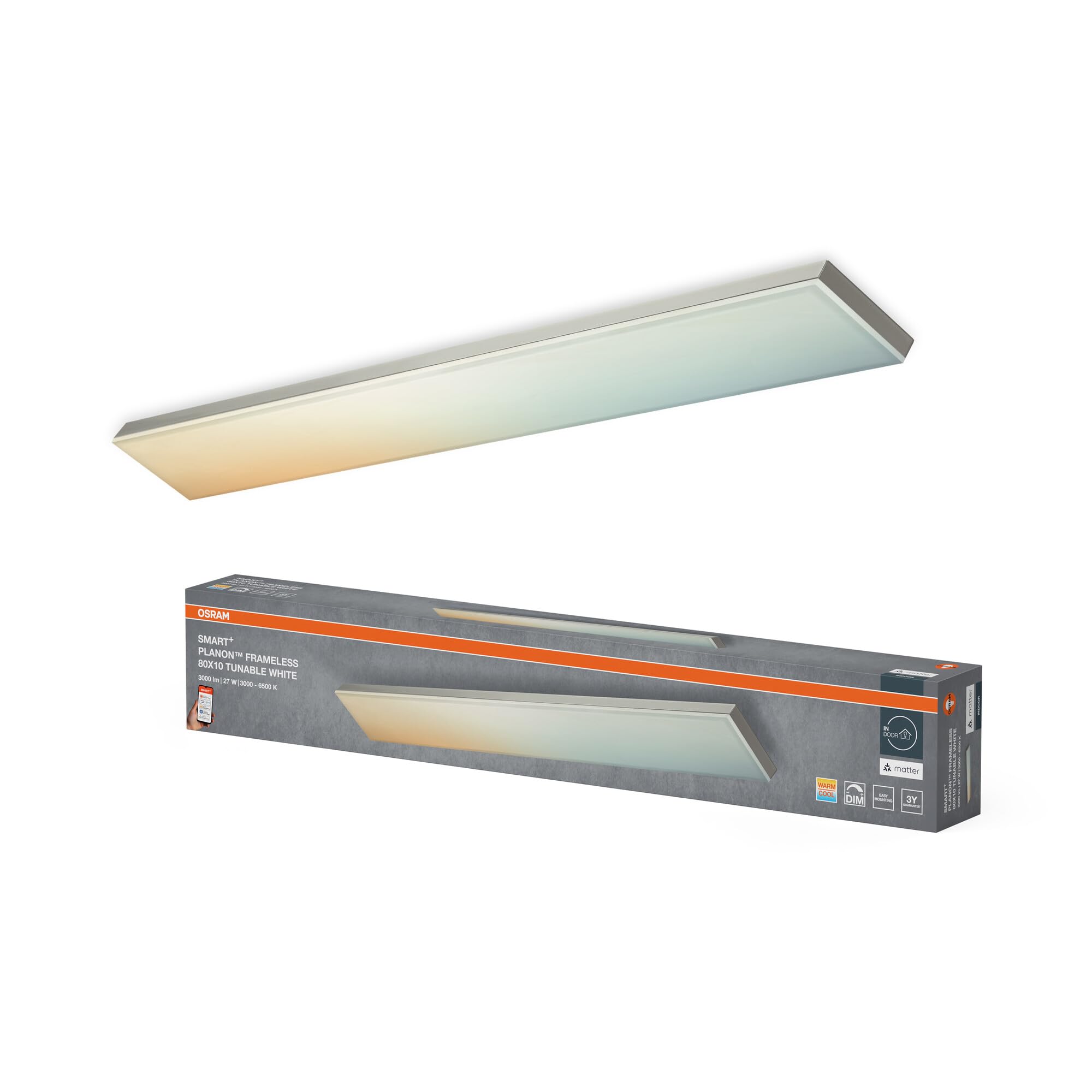 OSRAM SMART+ Matter PLANON FRAMELESS PANEL LED 800x100mm, 27W, 2000lm, 3000-6500K TW, Matter WLAN