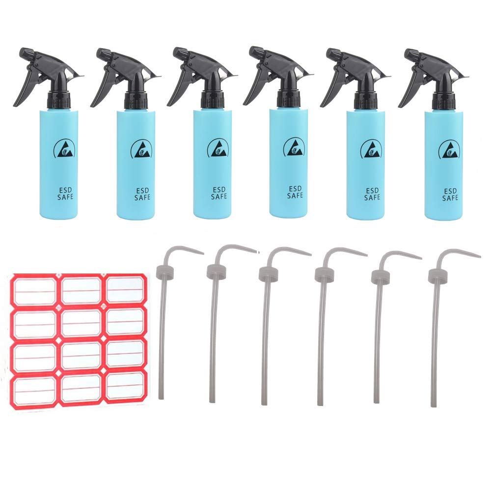 Sunday 7 500ml Empty Anti-Static ESD Safe Spray Refillable Bottles with Gift one Elbow Dropper per Bottle for Liquids, Durable Trigger w/Mist and