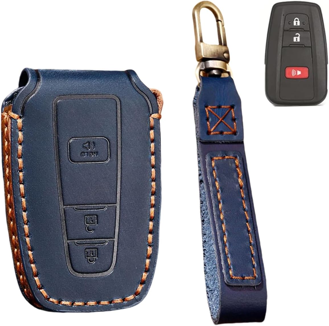 SANRILY Leather Key Fob Cover for Toyota C-HR 2021 Prius Keyless Entry Remote Smart Key Protector Case with Keychains Blue