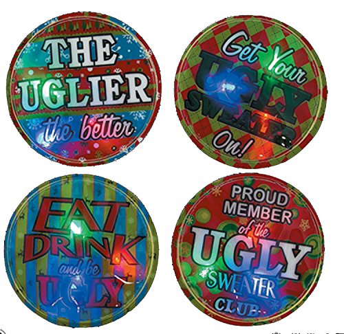 Ugly Christmas Sweater Accessory Must Have! Set of 4 Ugly Sweater Light-Up Badges!