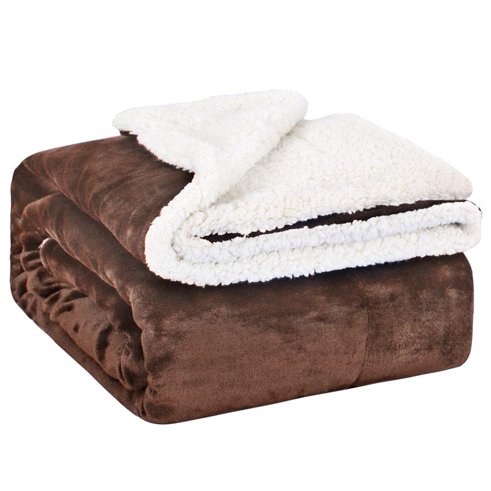 EMME Sherpa Fleece Blanket Reversible Warm Cozy Microfiber Soft Plush Throw Blanket, Fuzzy Blanket Ultra Luxurious Plush Blanket for Bed Couch Sofa Outdoor Travel (Coffee, 50"x60")