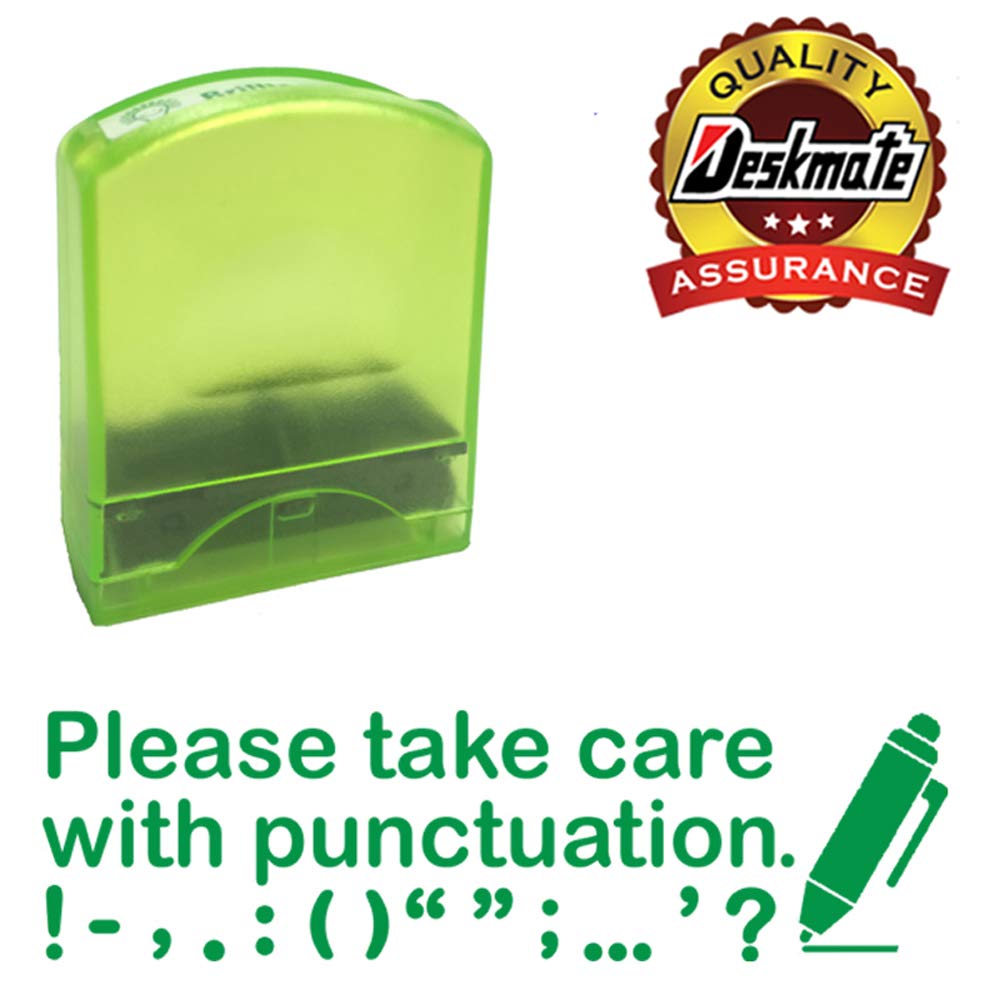 Classroom Capers Green Please Take Care With Punctuation Teacher Stamp. Self-Inking, 12X33mm Image, Stamper For Teacher Marking And Feedback. Ink.