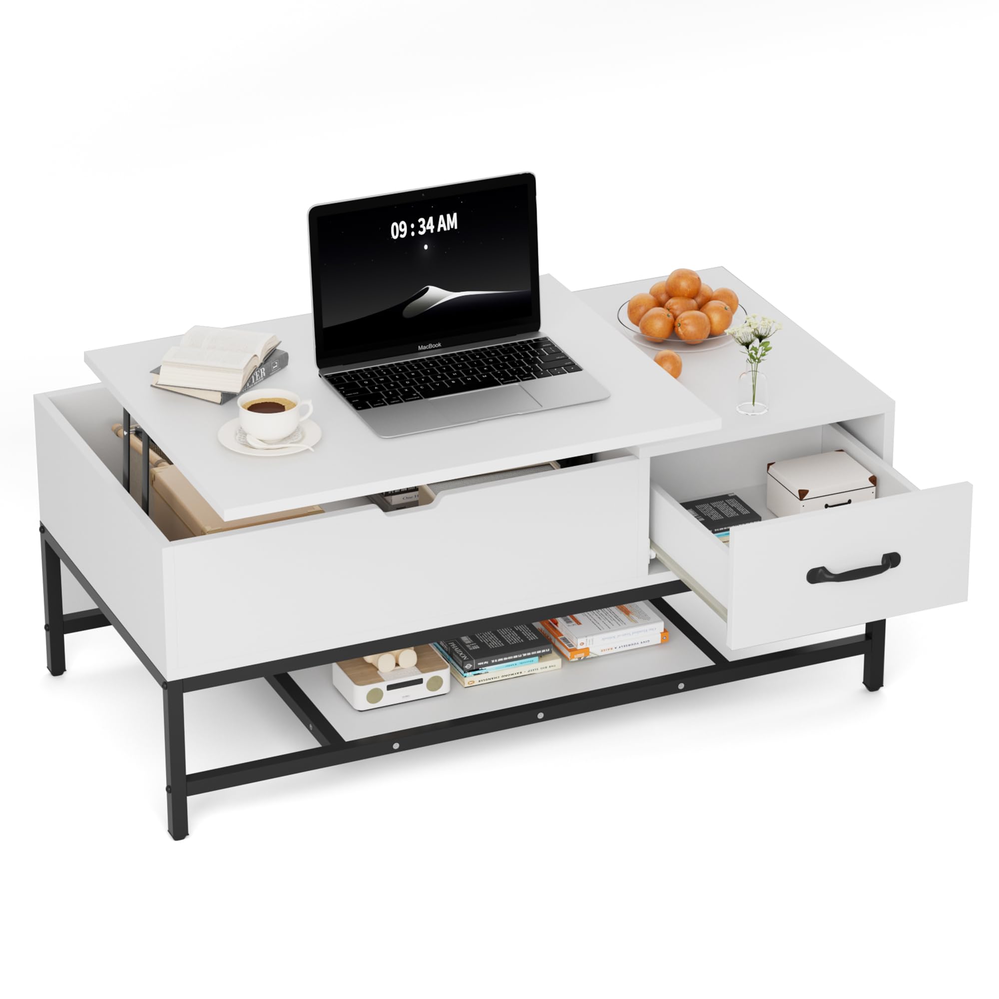 BonVache Table Basse Hauteur Réglable, Table de Salon,Table pour Salon, Table de Café,Blanc