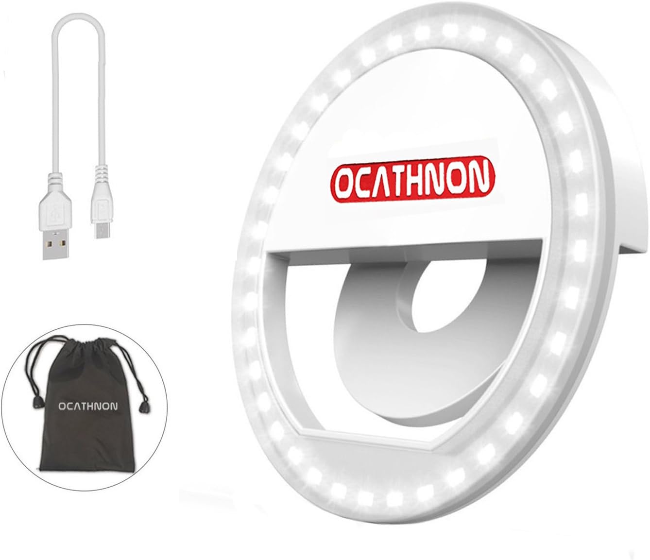 Selfie Light, Ocathnon Selfie Ring Light for Phone, [Rechargable Battery] Circle Camera Light Selfie Clip Fill Light Comaptible iPhone Samsung iPad Tablet Photography Volgging - White
