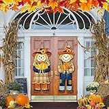 Barydat 2 Pcs Fall Welcome Sign for Front Porch Fall Decorations Outdoor Thanksgiving Hanging Scarecrow Decorations Farmhouse Wooden Door Sign for Home Front Door Porch Wall Harvest, 10 x 27.5 Inch
