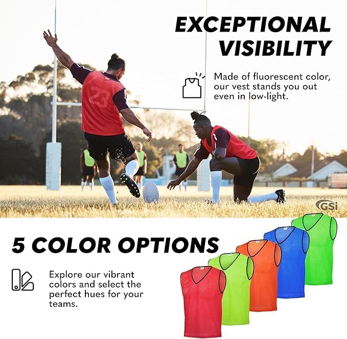 Image of GSi Sports Pinnies - Packs of 6 or 12 - Free Size - Mesh Training Vests for Soccer, Basketball - 6 Color Options