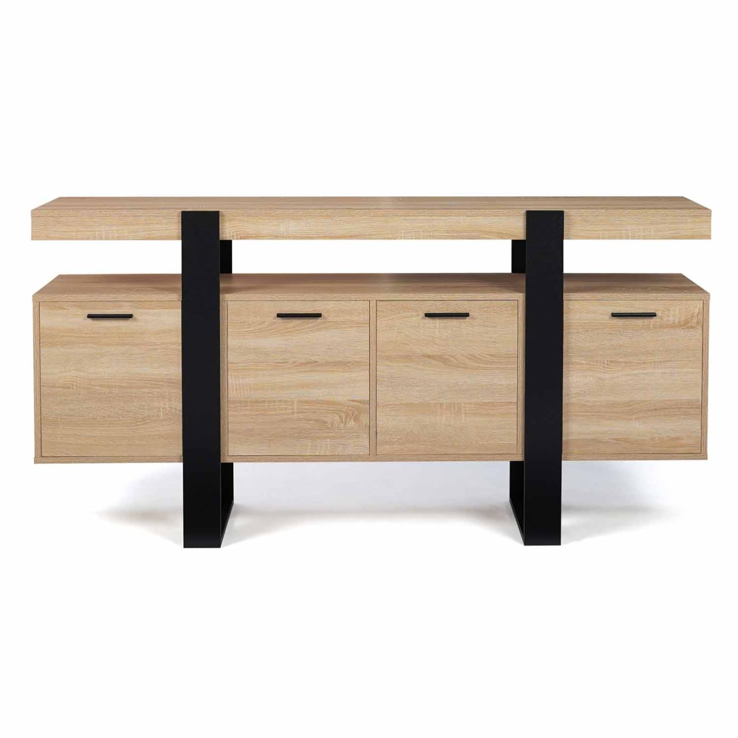 IDMarket - Mueble aparador Phoenix XXL de 160 cm, 4 puertas, madera y negro