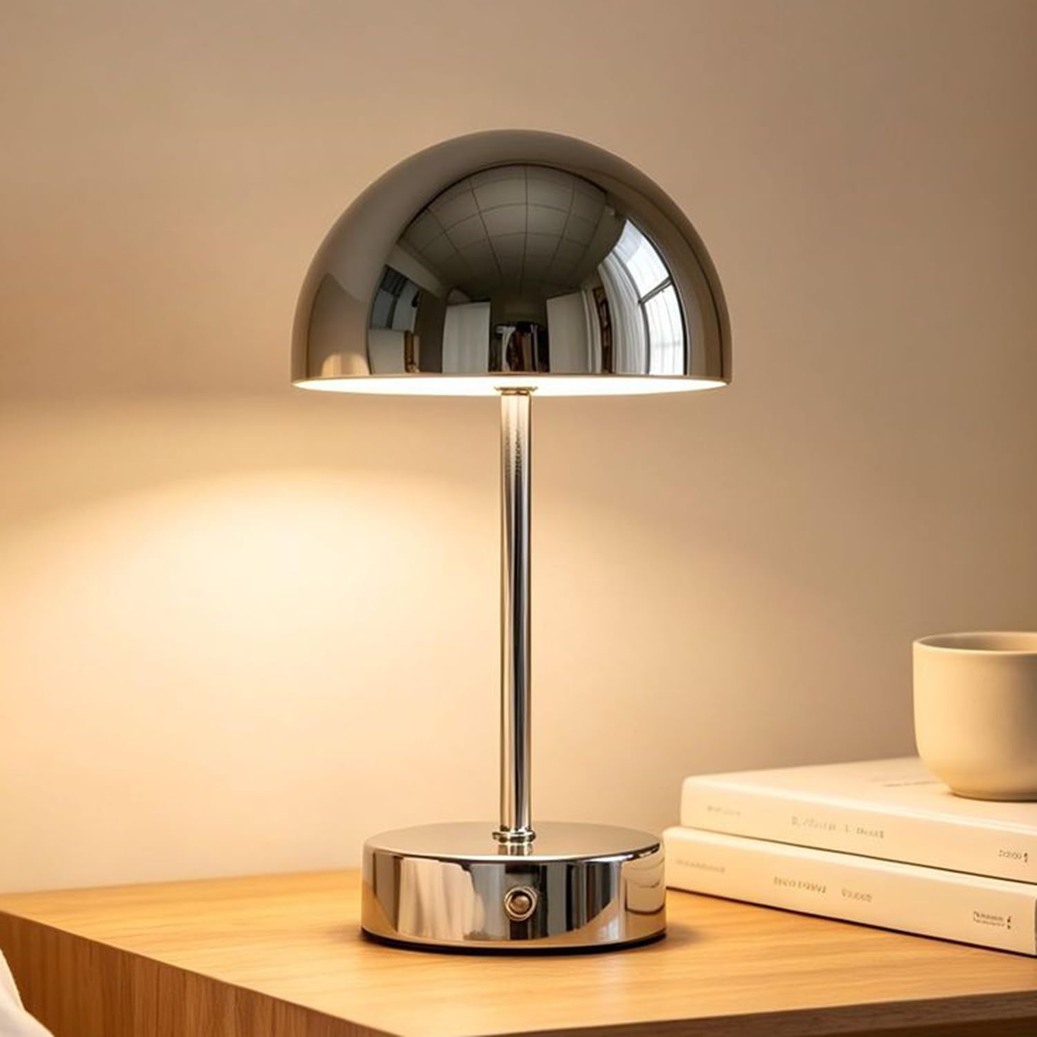 OOWOKS LED Table Lamp Cordless Mushroom-Shaped Dimmable with Touch Control USB-Rechargeable Battery-Powered Bedside Lamp Wireless Bedroom Lamp Rechargeable Flowerpot Lamp for Dining Room Bedroom,A