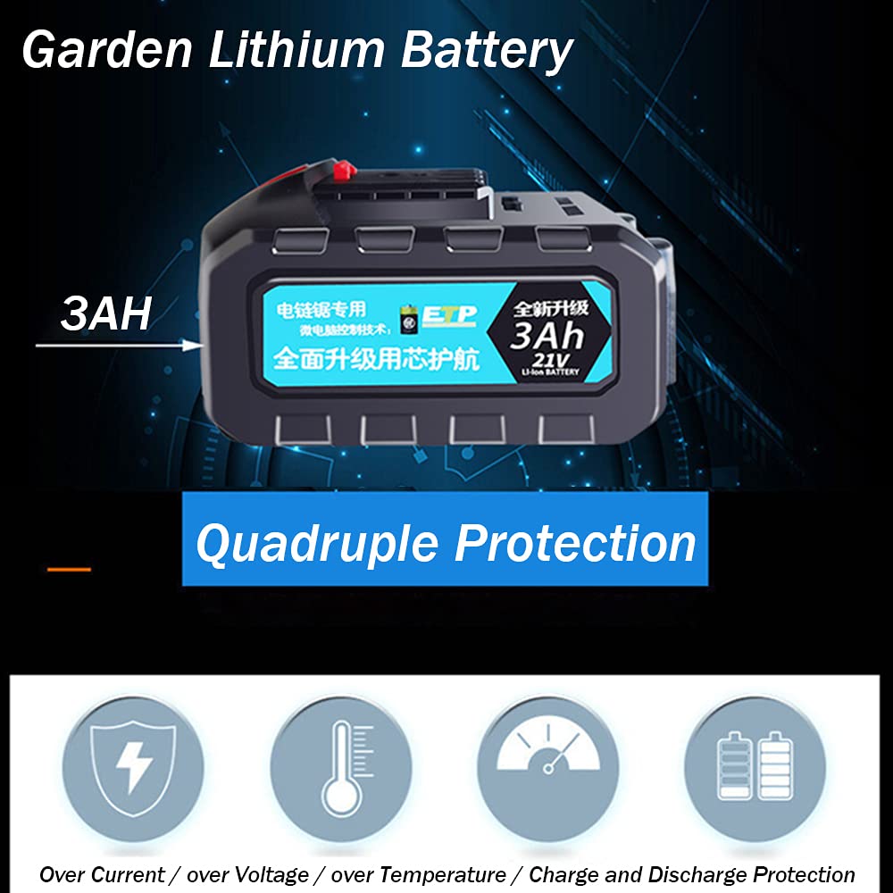 Elektryczna Mini Piła łańcuchowa, 7-calowy 21 V Przenośna elektryczna piła do gałęzi bezprzewodowa Z Akumulatorem do przycinania drzew owocowych do cięcia drewna, Niebieski,3200 mAh *2