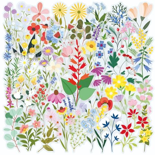 Image of 50PCS Transparent Flora Scrapbook Stickers, Flower-F | Vintage Aesthetic Flowers, Vinyl Waterproof, For Scrapbooks Travel Journal, For Water Bottles Laptop Phone